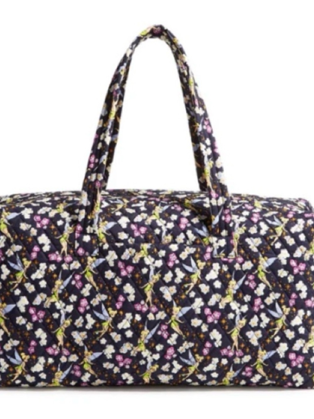 Vera Bradley Disney Tinkerbell Quilted Floral Travel Duffel in Navy, Pink, White